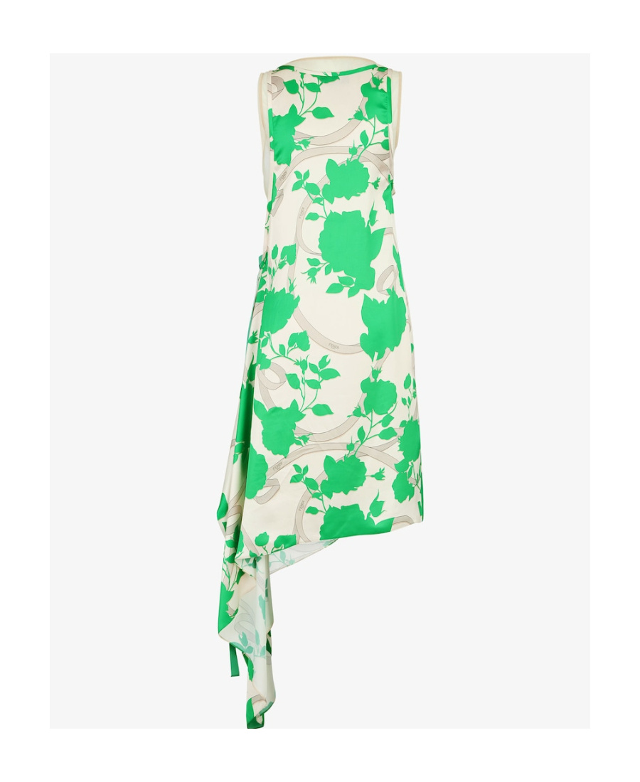 Fendi Multicolour Printed Satin Dress In White