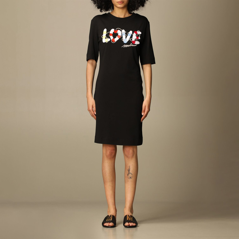Moschino Round Neck Short-sleeved Dress In Black
