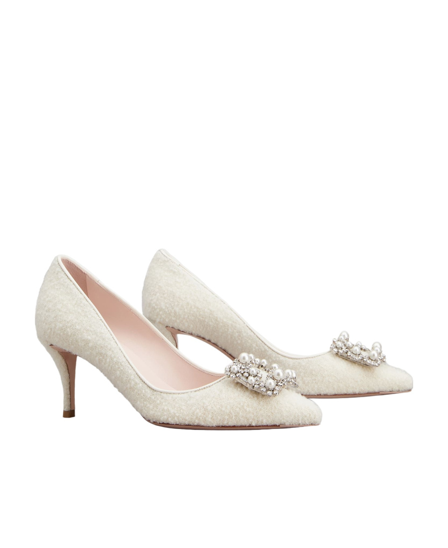 Roger Vivier 65 Flower Strass Buckle Pumps In White