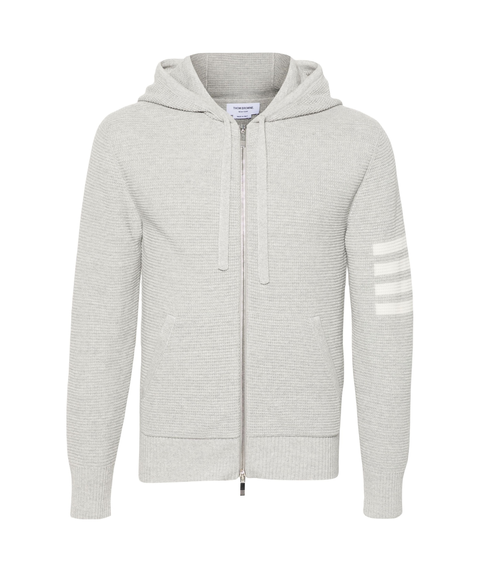 Thom Browne Waffle-knit Zip-up Hoodie In White