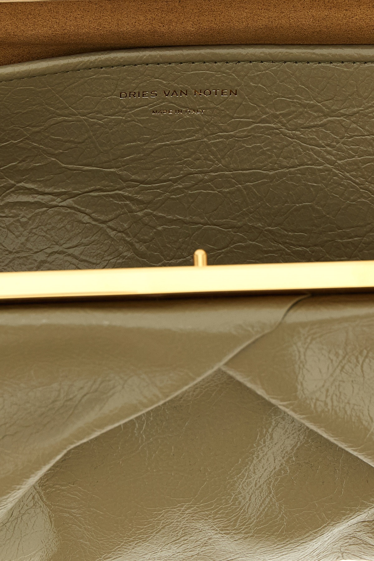 Dries Van Noten Large Textured Clutch Adjustable Strap In Green
