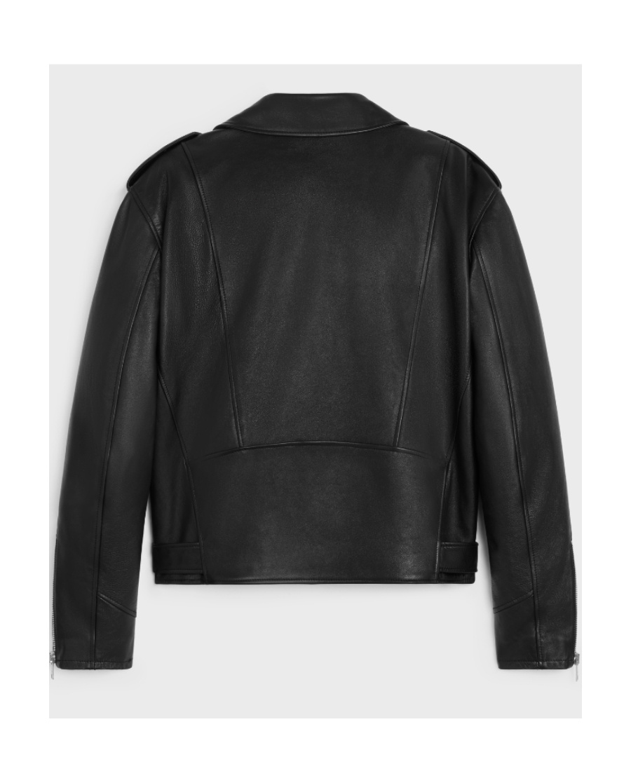 Celine Long-sleeved Leather Jacket In Black