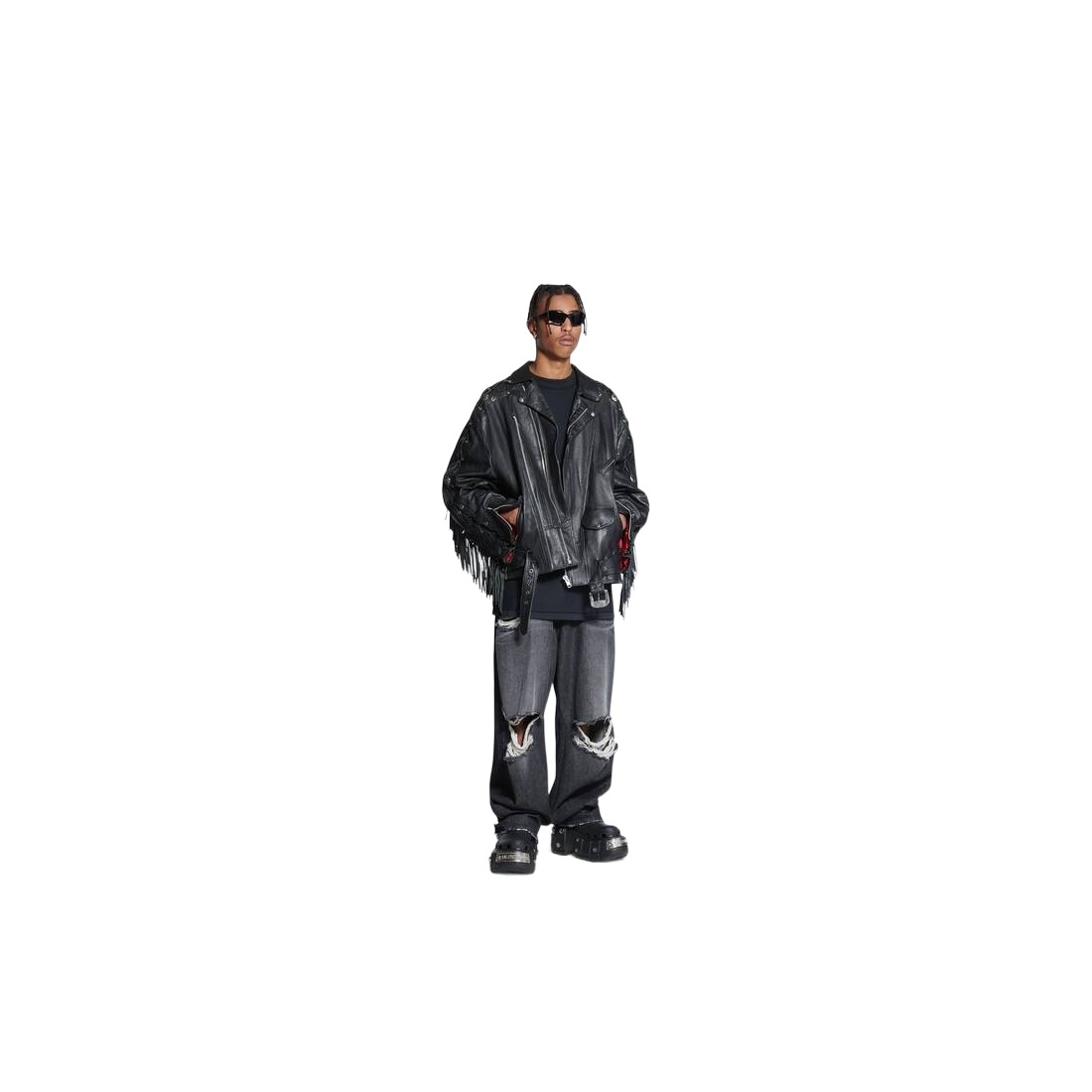 Balenciaga Fringe-detailing Leather Coat In Black