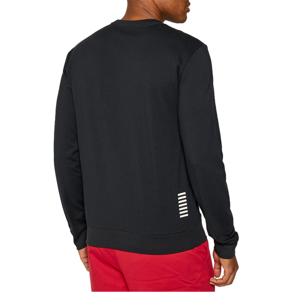 Ea7 Round-collar Long-sleeve Hoodie In Black