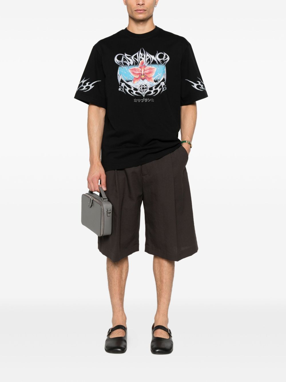 Casablanca Blades Printed Organic Cotton-jersey T-shirt In Black