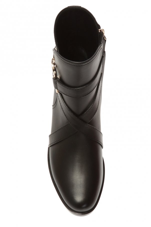 Ferragamo Logo Buckle Shady Leather Booties 4cm In Black