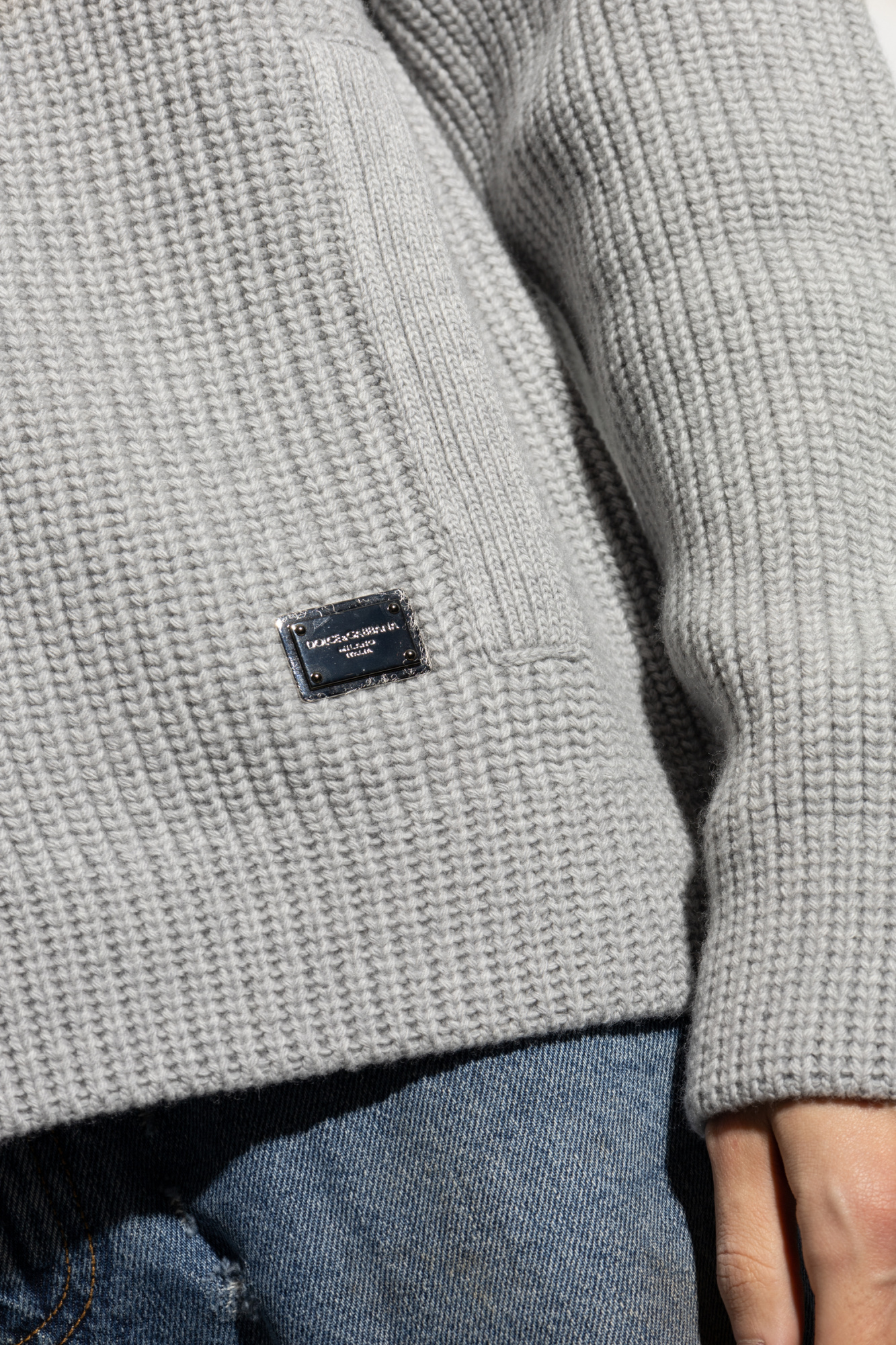 Dolce & Gabbana Lapel Long-sleeved Sweater In Gray