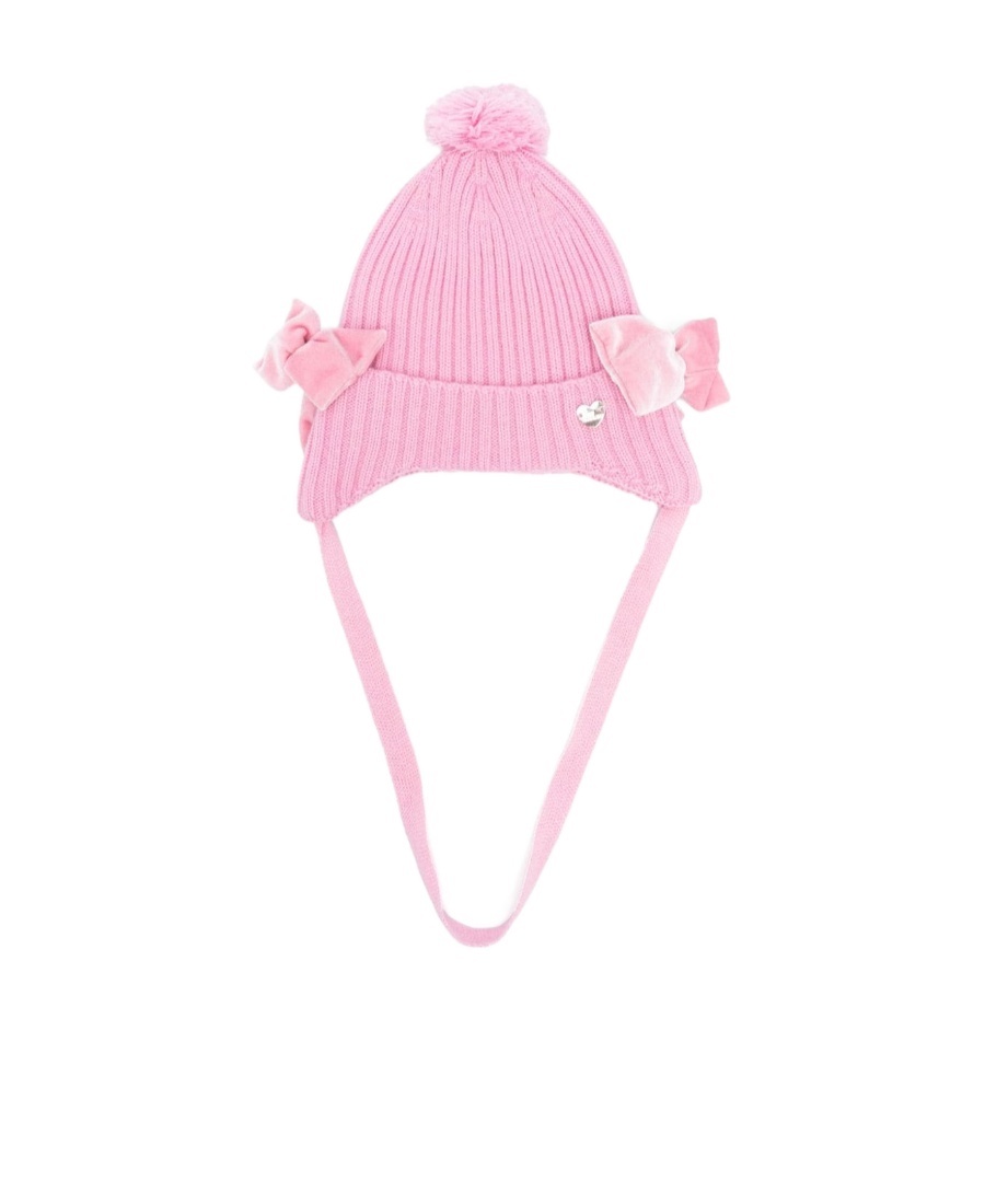 Monnalisa Bow-detail Ribbed-knit Hat In Pink
