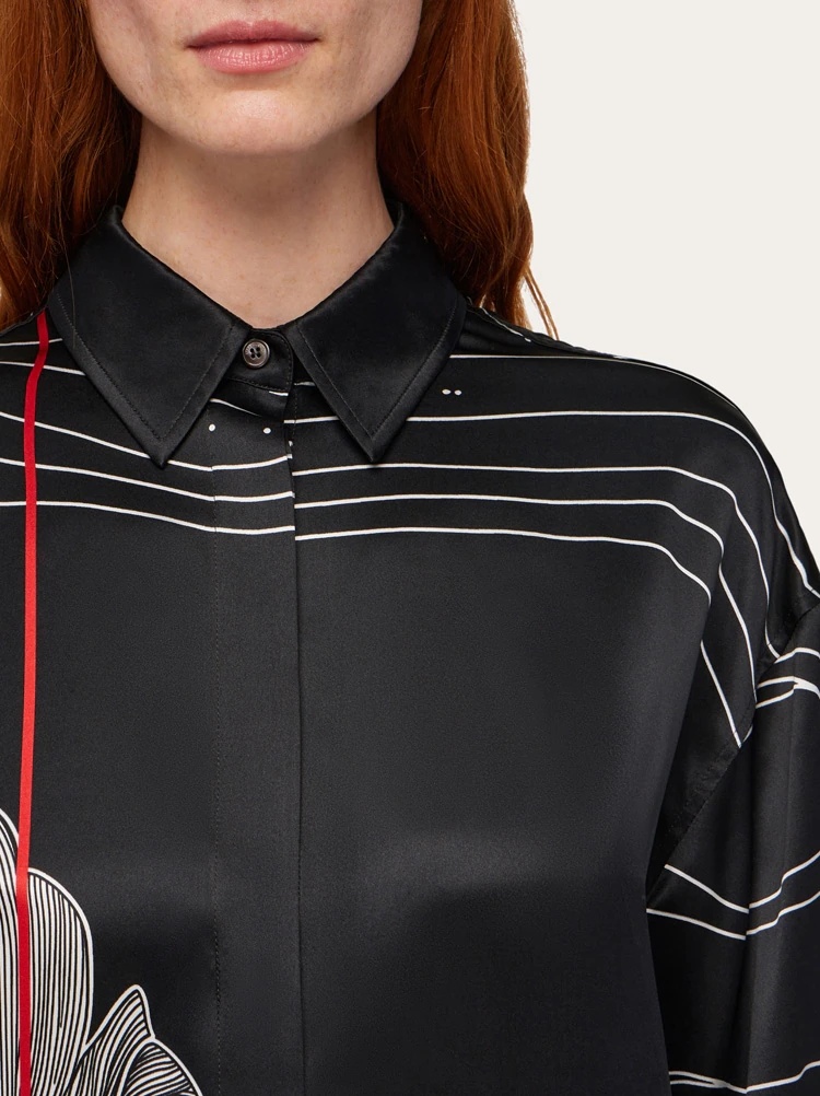 Ferragamo Black Silk Satin Shirt In Black