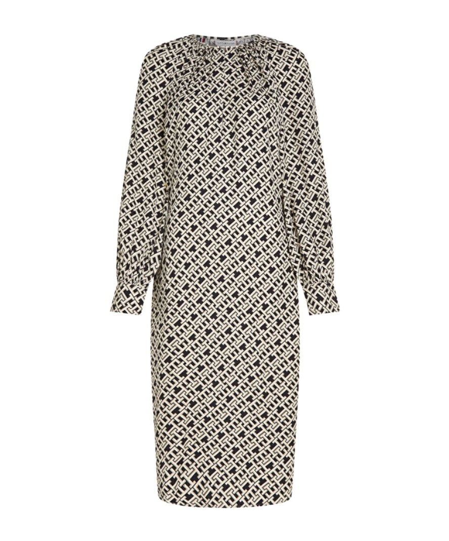 Tommy Hilfiger Monogram-print Midi Dress In Gray