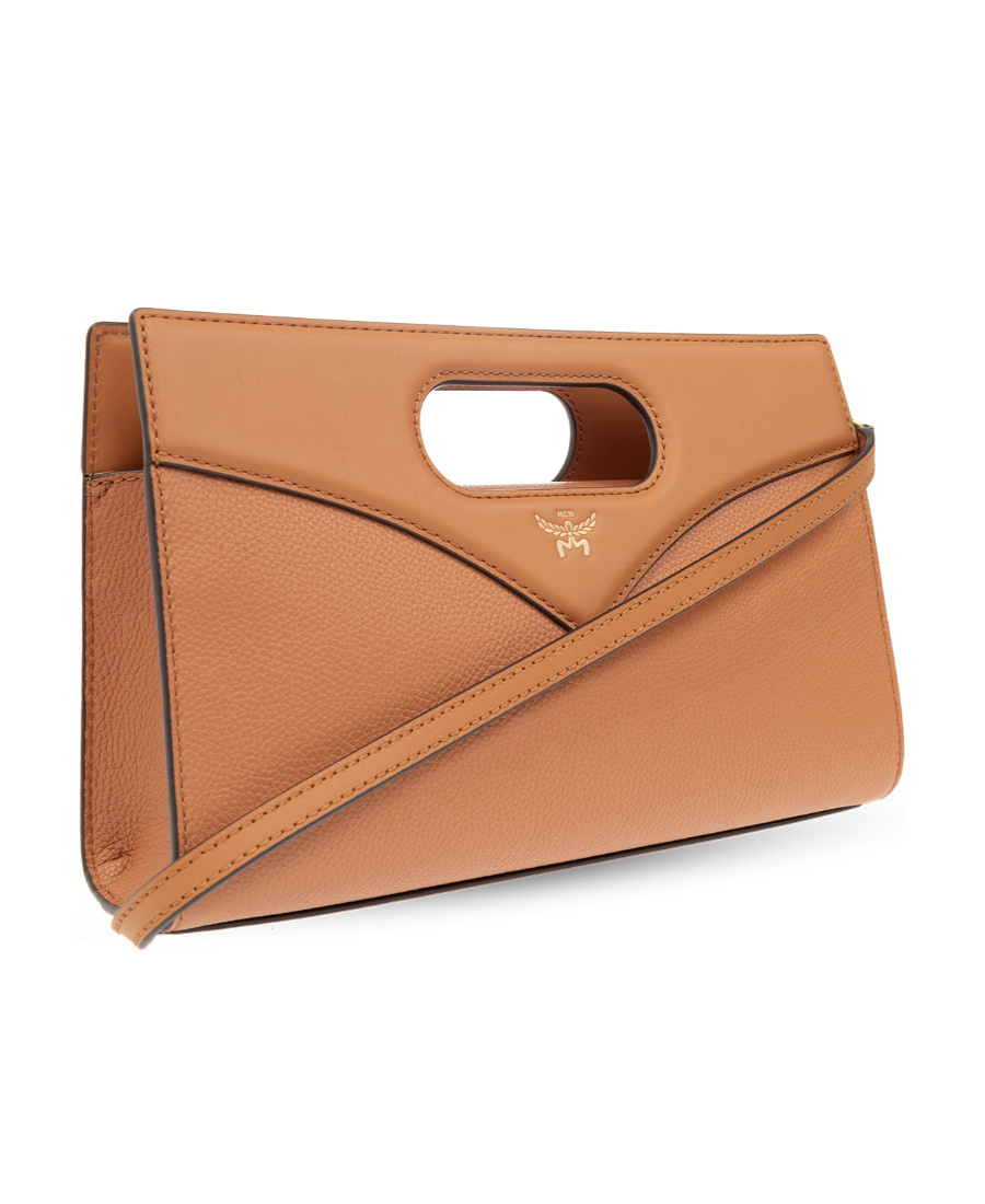 Mcm Structured Envelope Leather Handbag In Brown