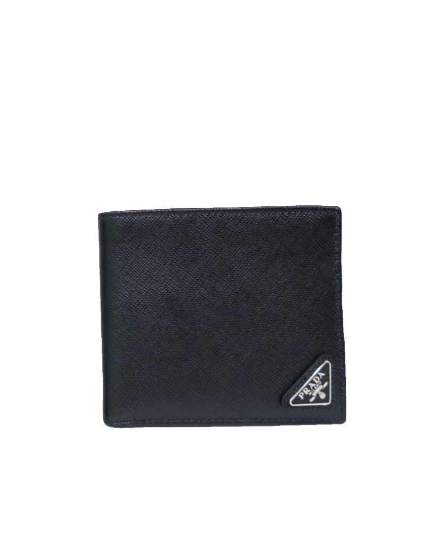Prada Men Portafoglio Bi-fold Con Portamonete In Pelle Saffiano In Black