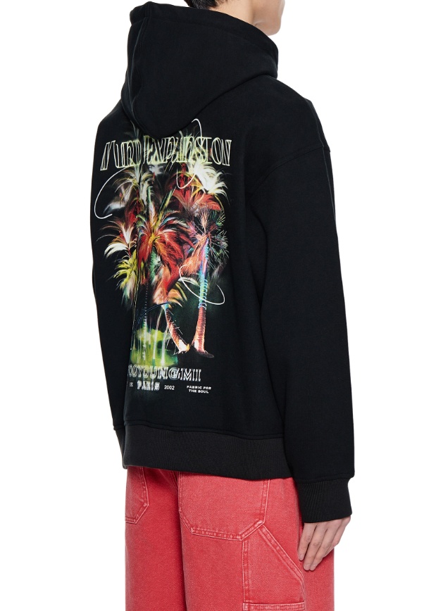 Wooyoungmi Graphic Print Hooded Sweatshirt With Pouch Pocket In Black