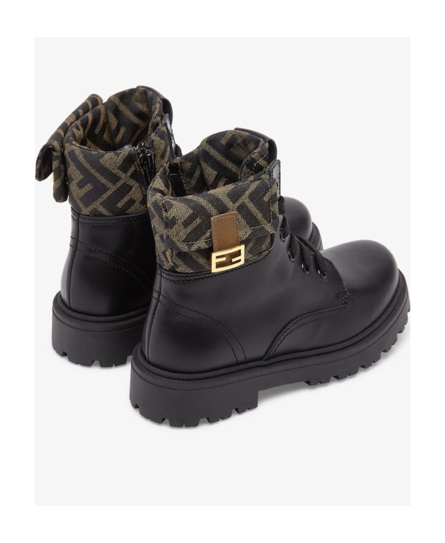 Fendi Ff-print Leather Boots In Black