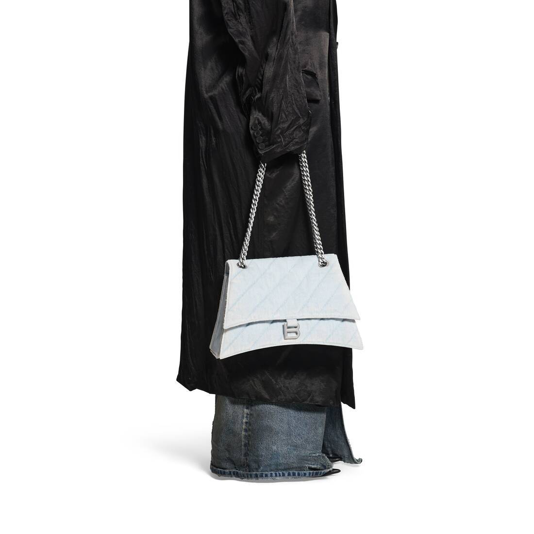 Balenciaga Medium Crush Quilted Denim Shoulder Bag In Blue