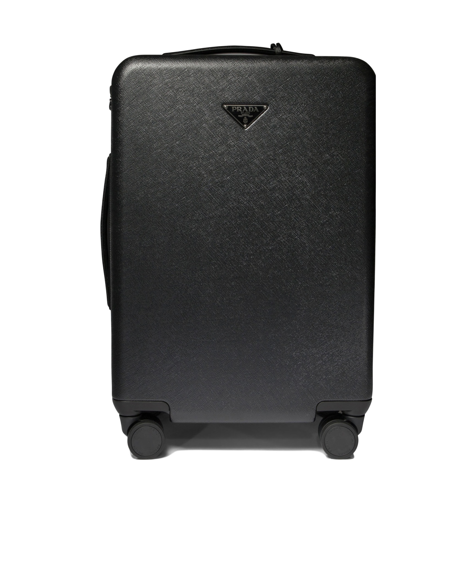 Prada Triangle Logo Leather Suitcase In Black