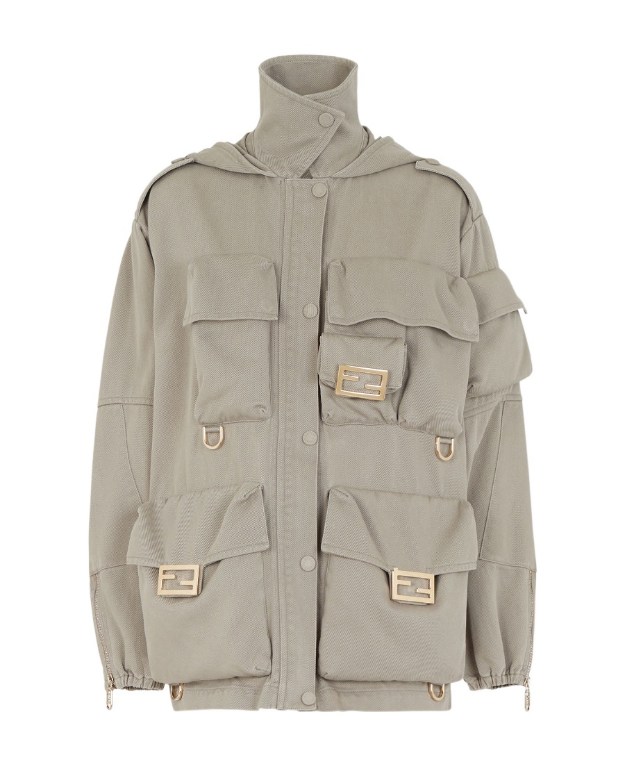 Fendi Utility-inspired Beige Jacket With High Collar In Nude