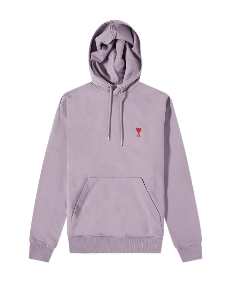 Ami Alexandre Mattiussi Heart Embroidered Drawstring Hoodie In Gray