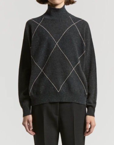 Peserico Diamond-pattern Grey Sweater With High Neckline In Black