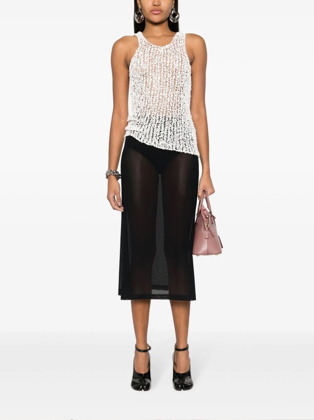 Maison Margiela Sheer Open Tank Top In White