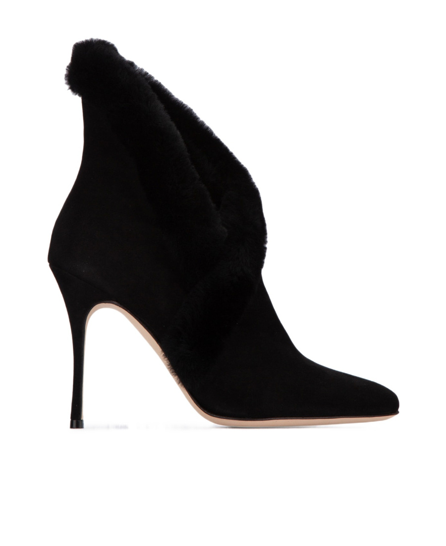 Manolo Blahnik Nestanu 105 Shearling-trimmed Suede Ankle Boots In Black