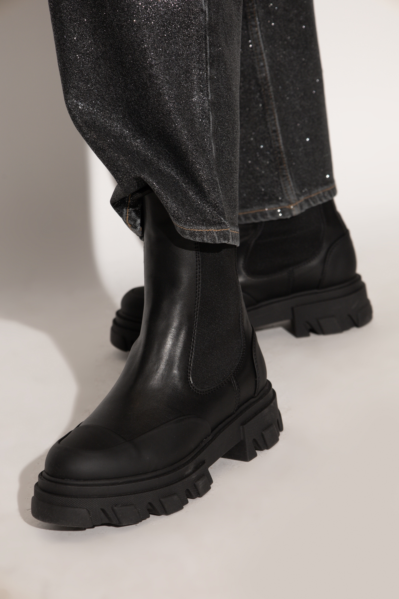Ganni 55mm Leather Boots With Ankle Height In Black