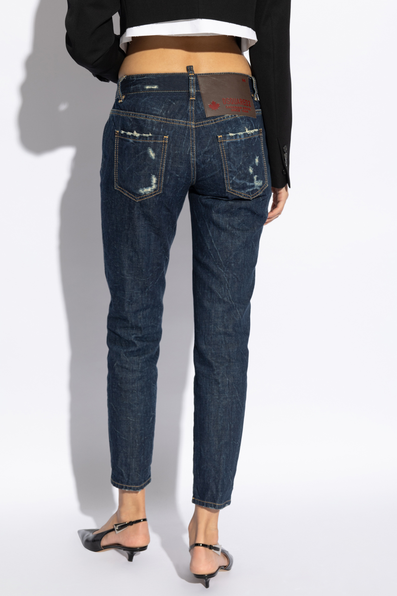 Shop Dsquared2 Dark Crinkle Washed Medium Waist Jennifer Jeans In Blue