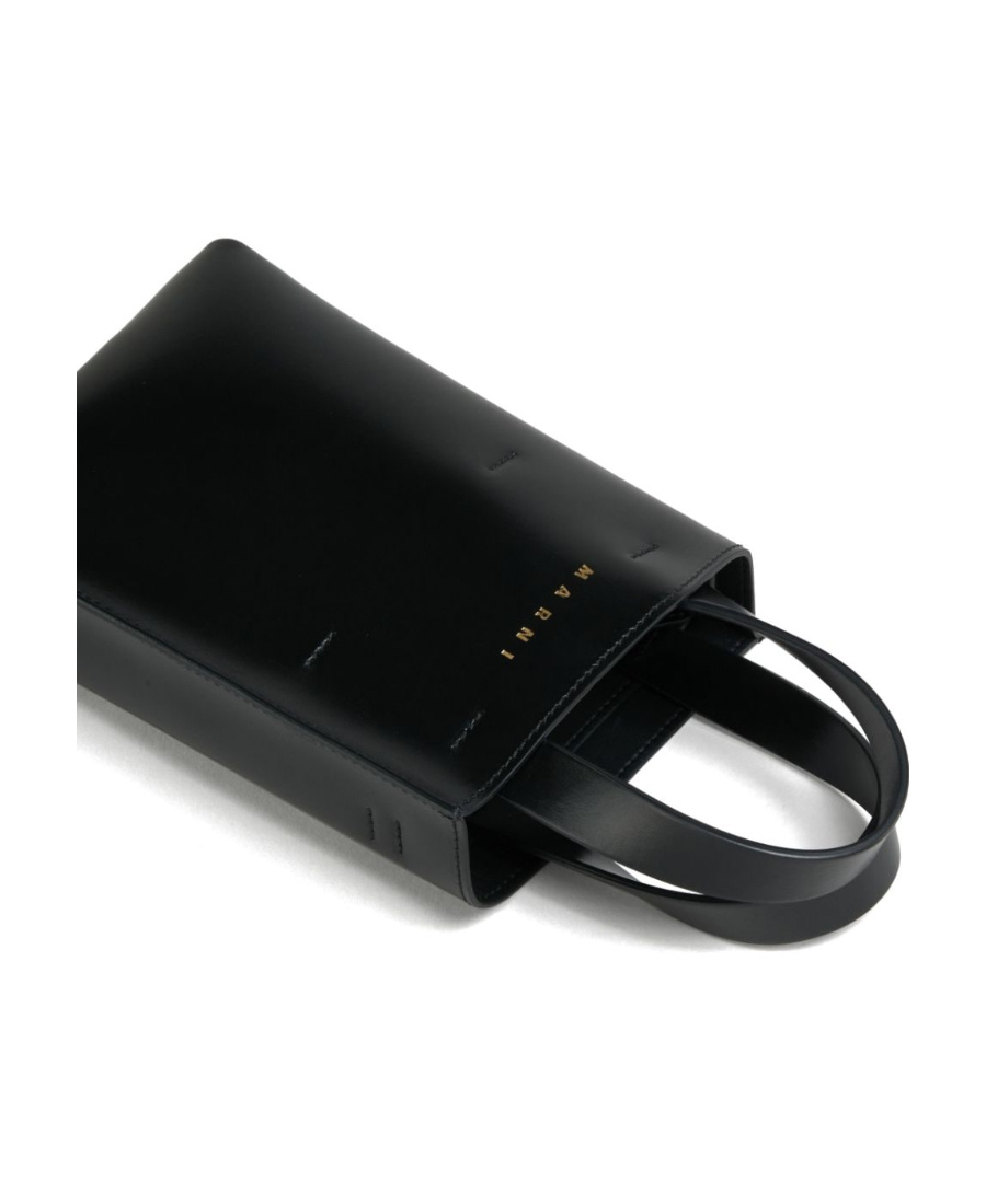 Marni Logo Printed Top Handle Bag In Black