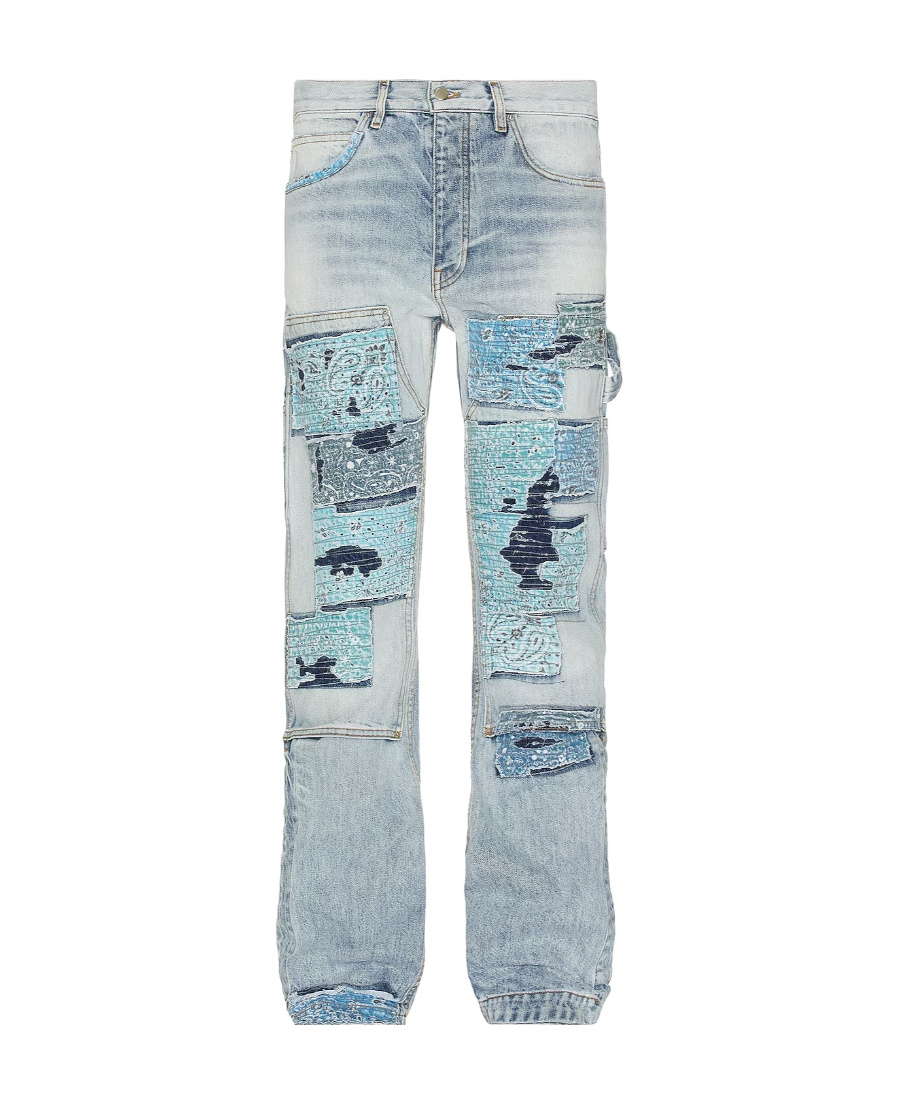 Amiri Patchwork Bandana Carpenter Straight Jean In Gray