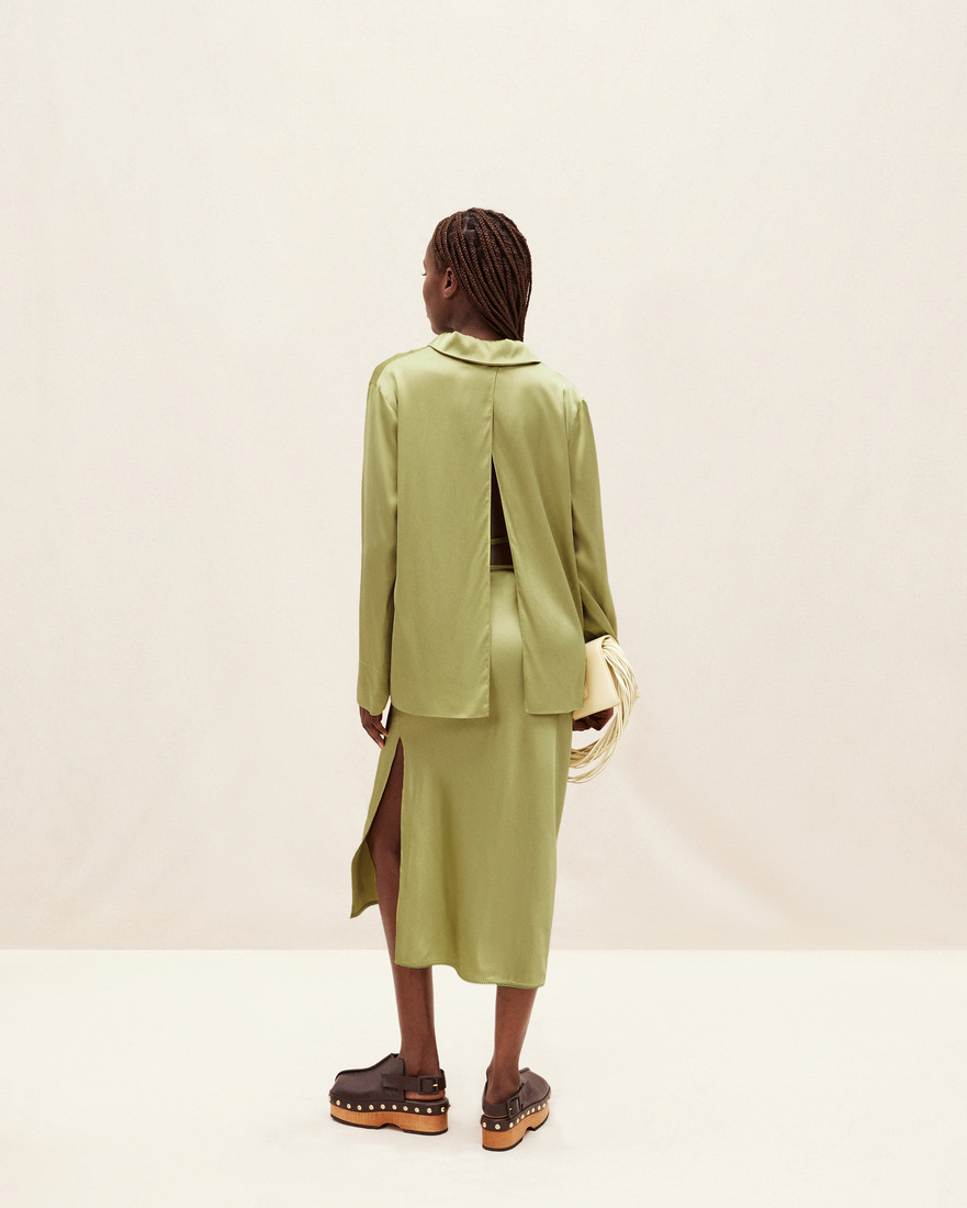 Jacquemus Notte Logo Plaque Blouse In Green