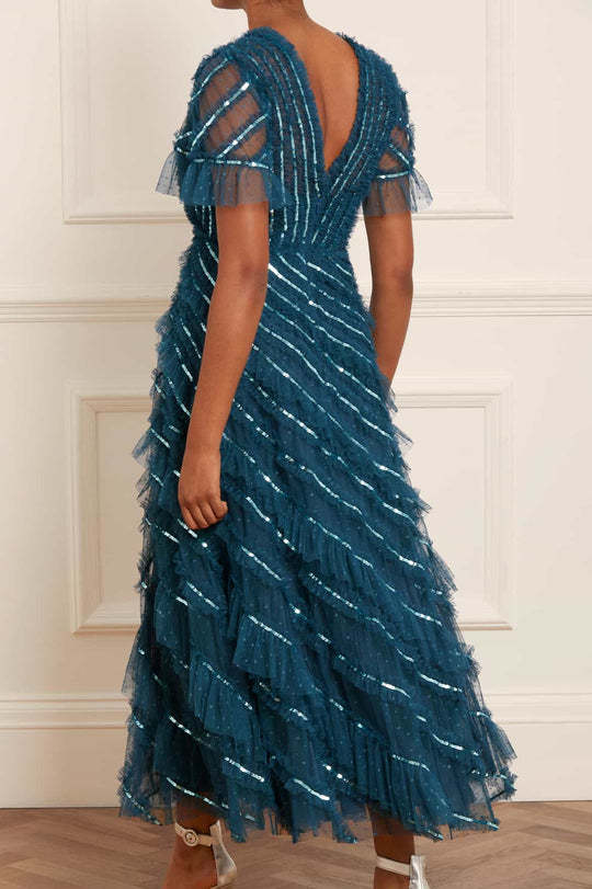 Needle & Thread Sequined V Dress In Blue