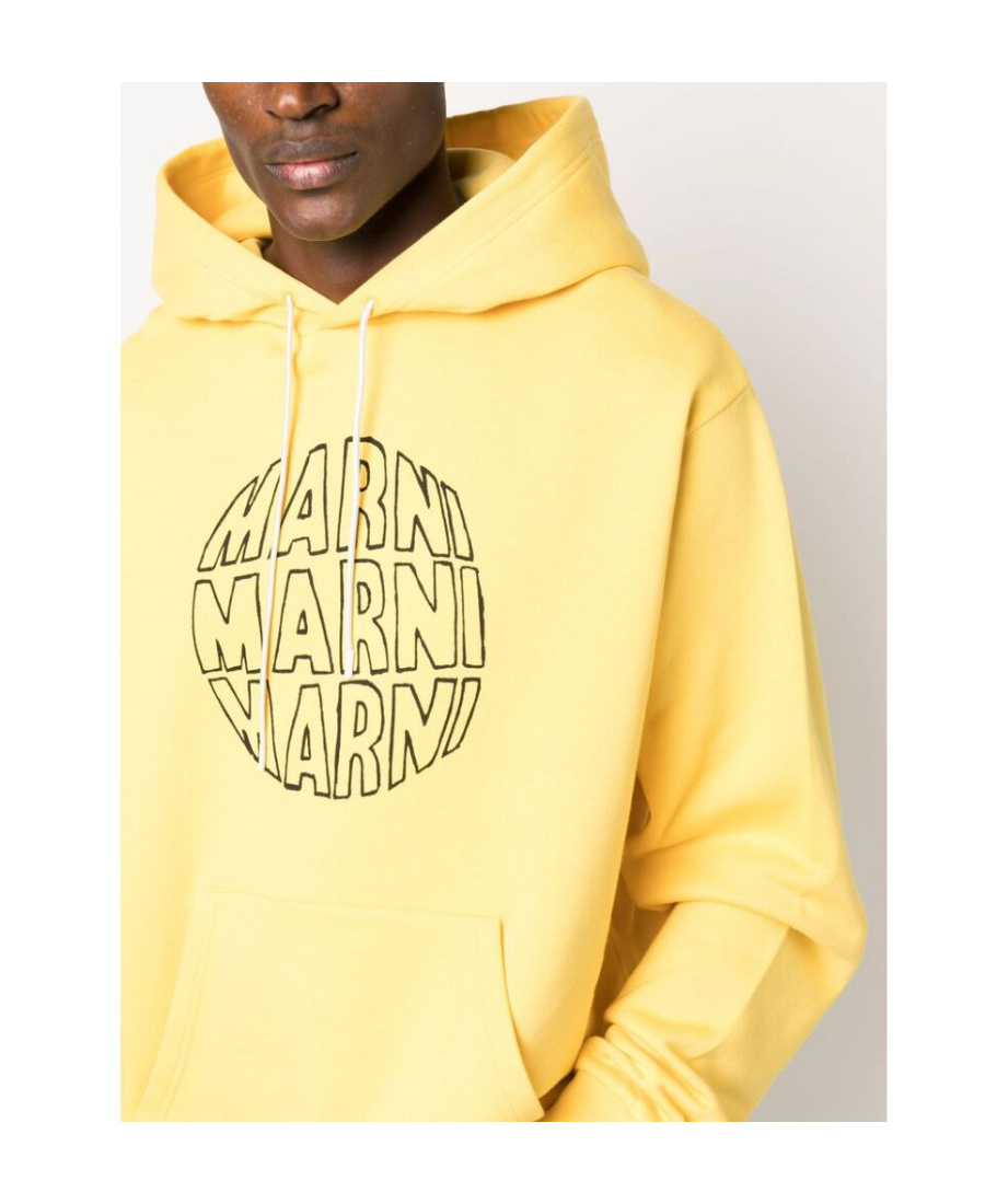 Shop Marni Logo-print Cotton Hoodie In Yellow