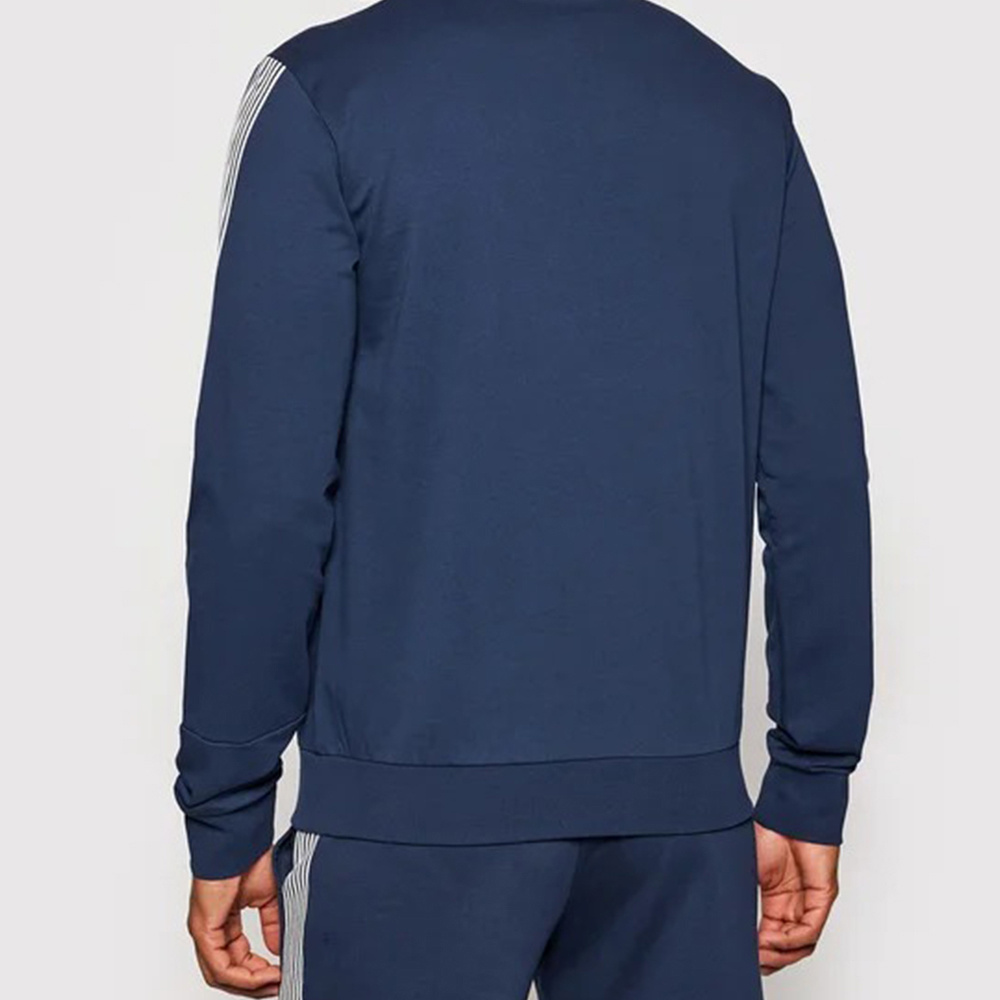 Ea7 Round Collar Long Sleeve Sweater In Blue