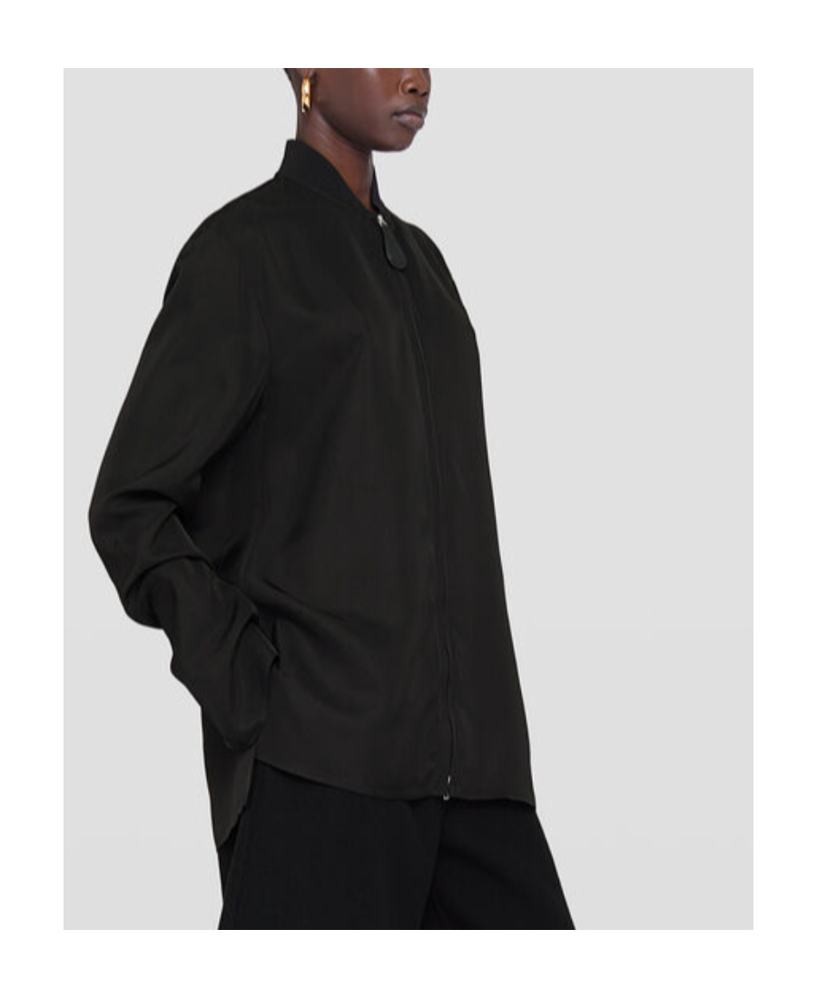 Jil Sander Zip-up Twill Shirt In Black