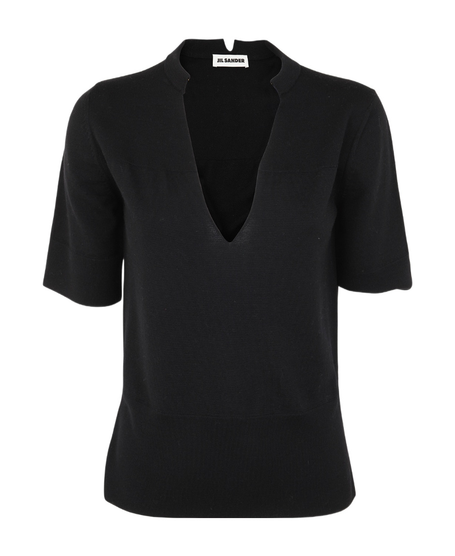 Jil Sander Crew Neck Short Sleeve Knit With Integrated Jewel Necklace Clothing In Black