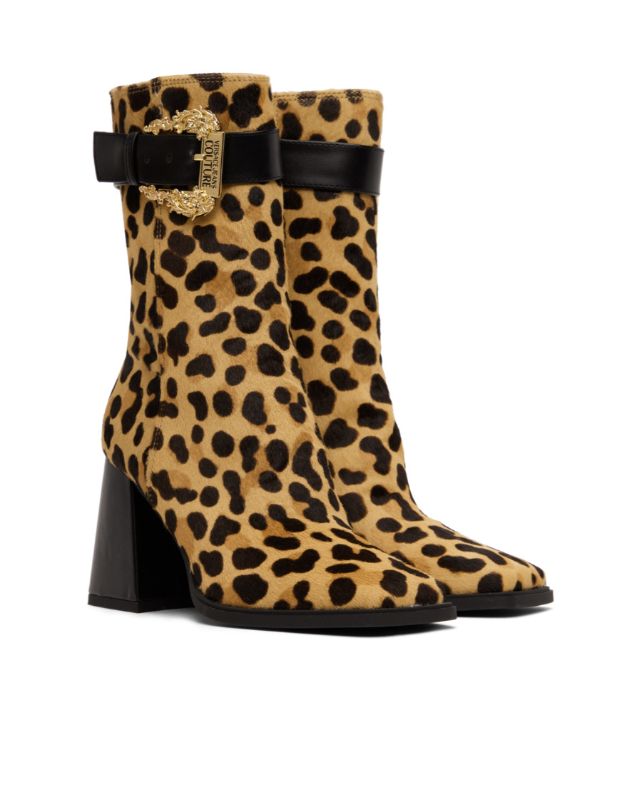 Versace Jeans Leopard Print High Heel And Ankle Boots In Brown