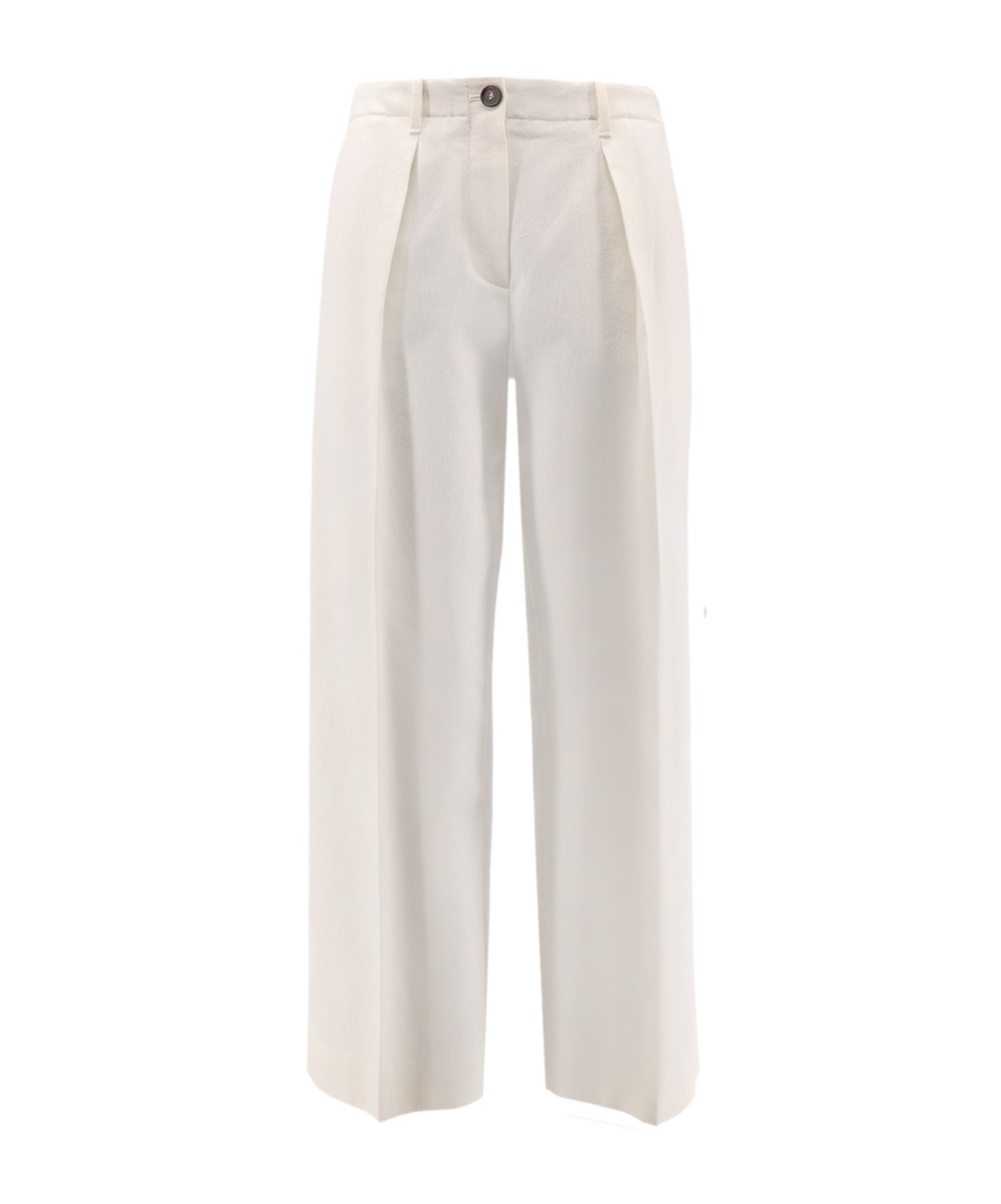 Brunello Cucinelli Women Cotton And Wool Trousers With Adjustable Drawstring In White