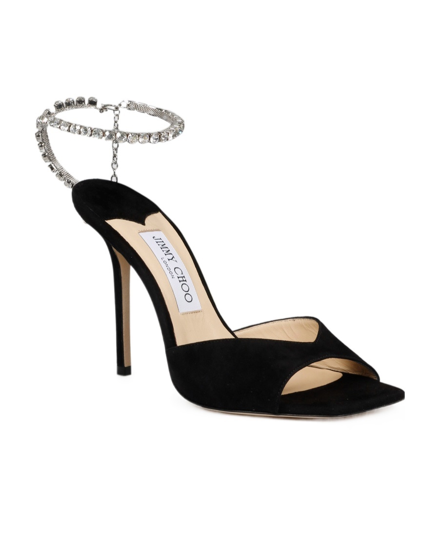 Jimmy Choo Saeda 100 Suede Leather Sand In Black