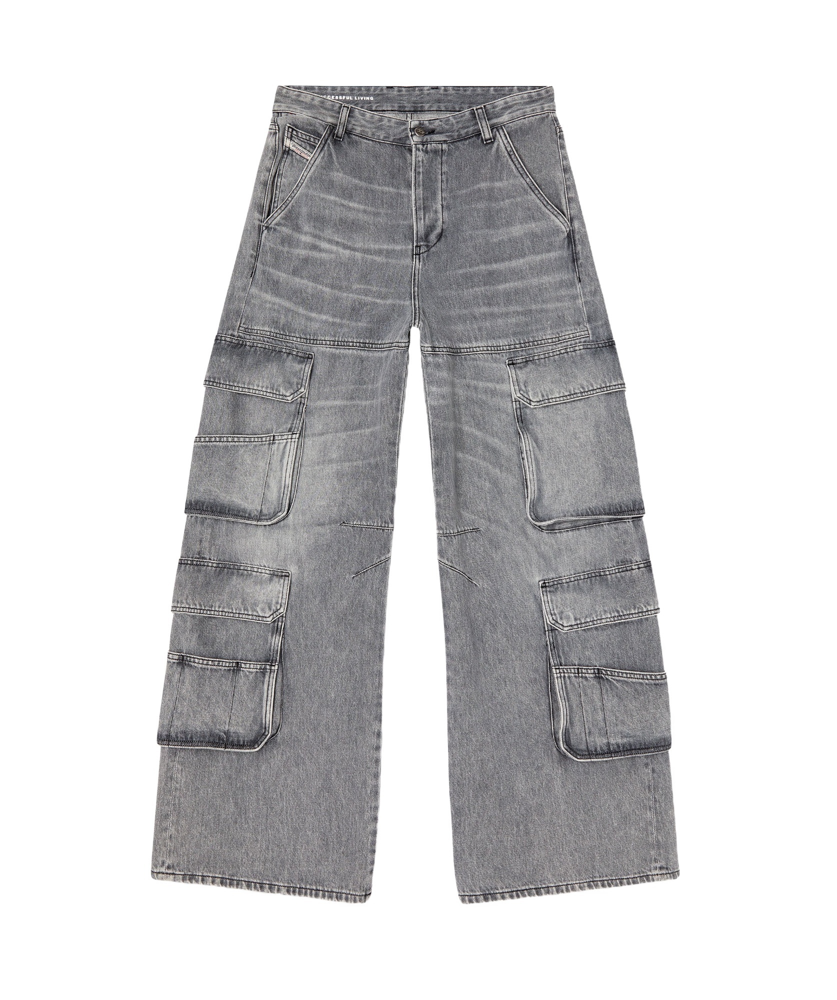 Diesel D-sire-cargo-d Grey Cargo Jeans With Low-rise Waist In Gray