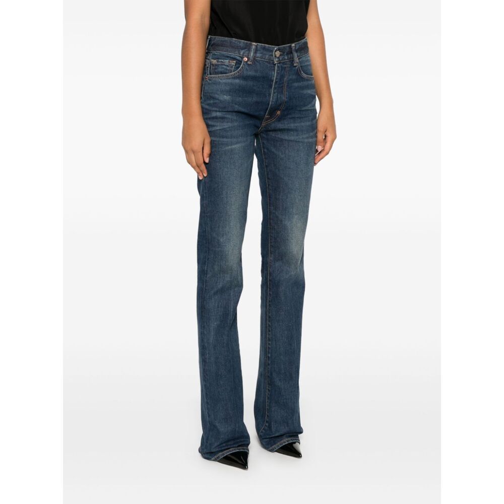 Tom Ford Dark Blue Flared High Rise Jeans In Blue