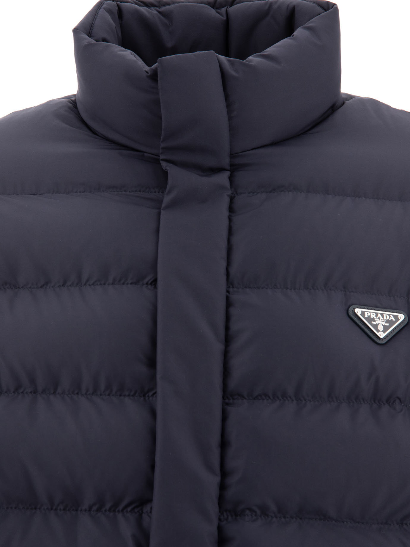 Prada Cropped Technical Fabric Down Jacket In Blue