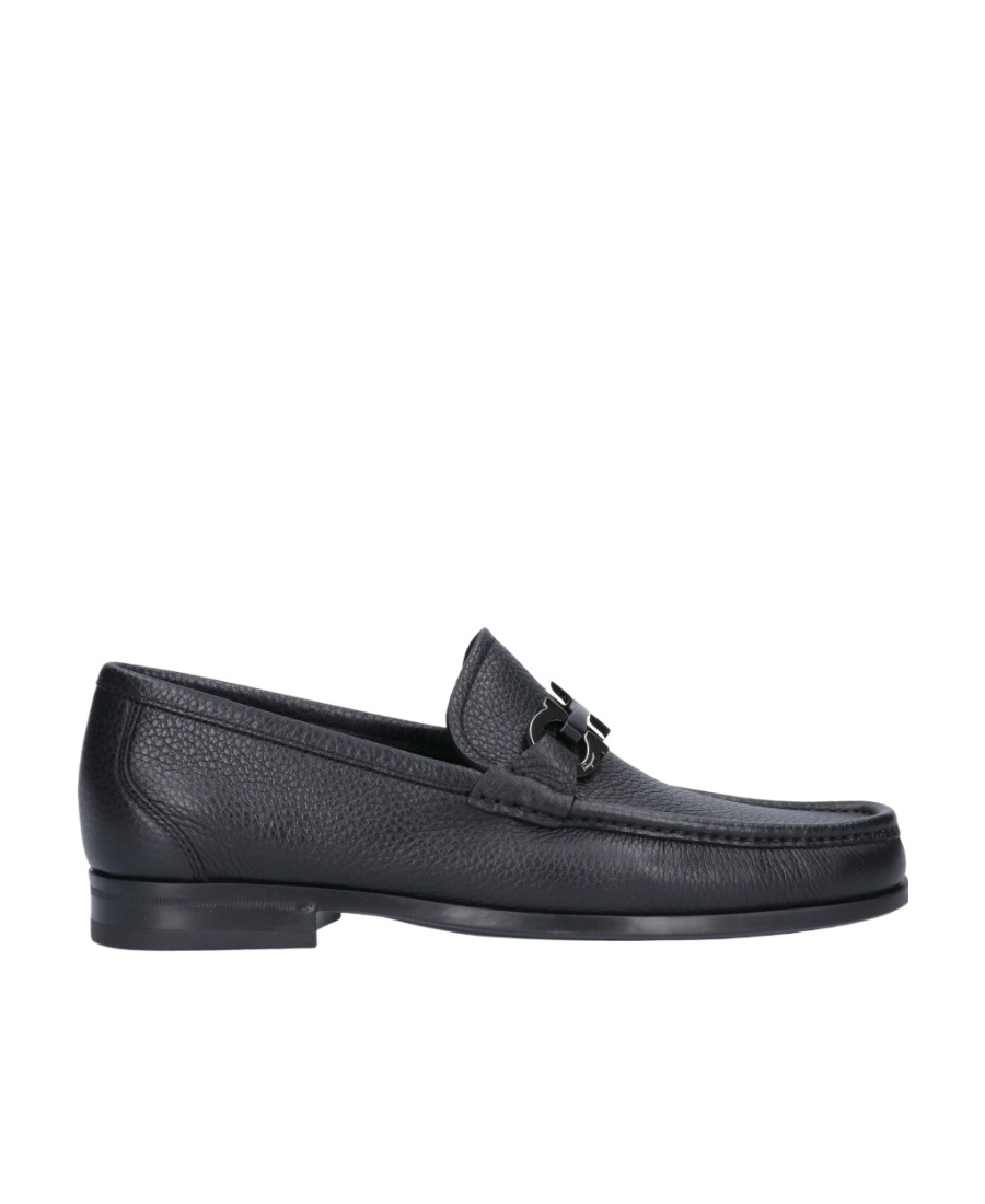 Ferragamo Leather David Loafer With Gancini Hook For Men In Black