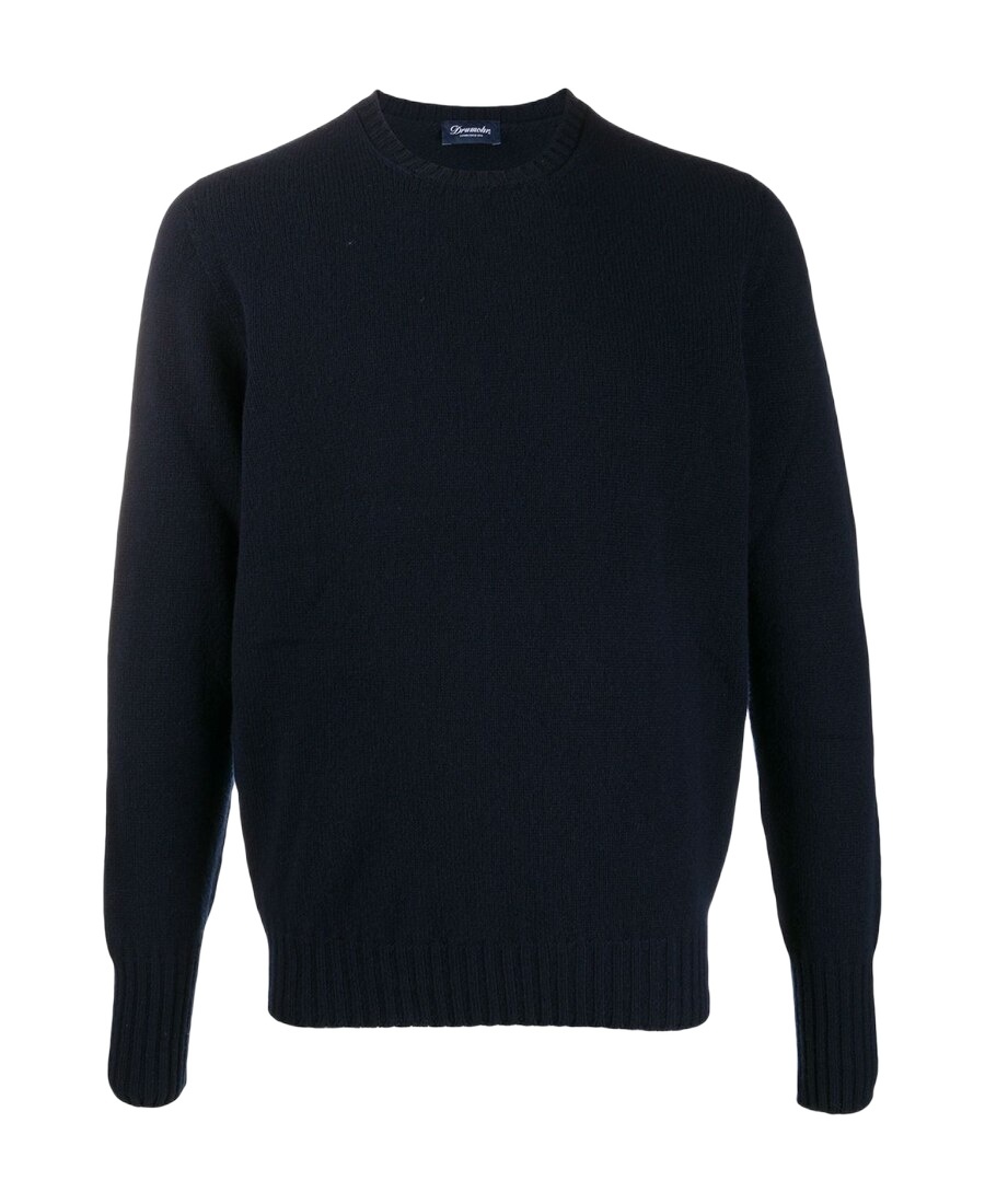 Drumohr Cashmere Crewneck Sweater With Ribbed Detailing In Black