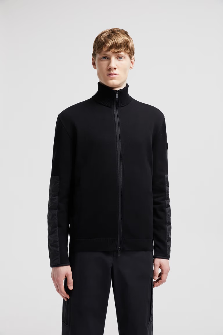 Moncler Cotton Zippered Cardigan In Black