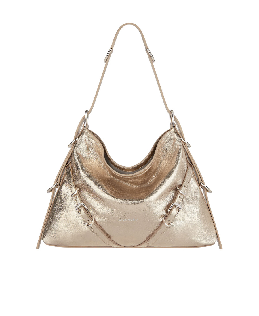 Givenchy Medium Voyou Metallic Leather Hobo Bag In Nude