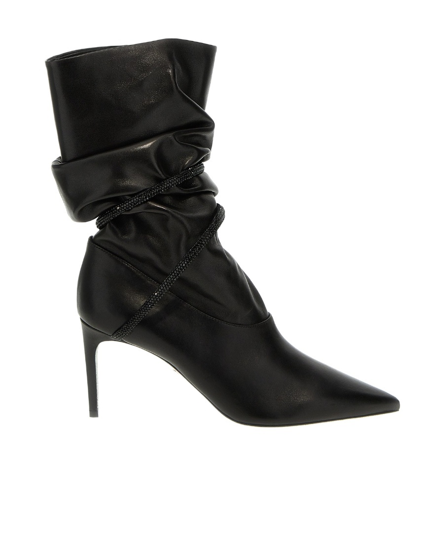 René Caovilla Crystal Nappa Ankle Boots In Black