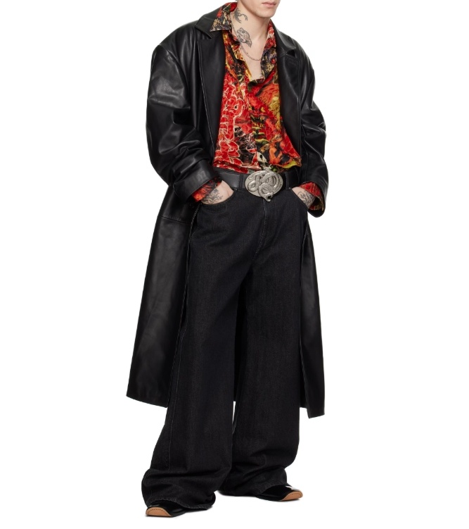 Lu'u Dan Black Crombie Leather Coat In Black