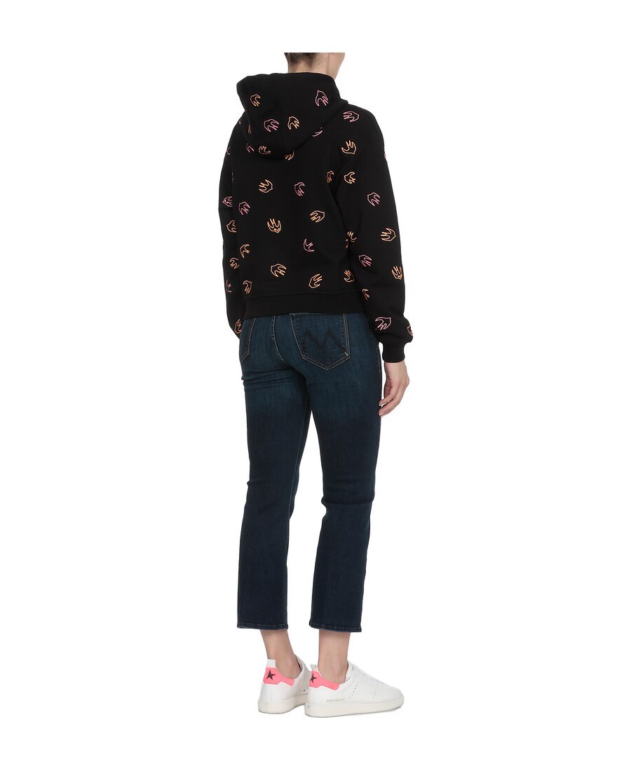 Mcq By Alexander Mcqueen Black Swallow Embroidered Hooded Sweater In Black