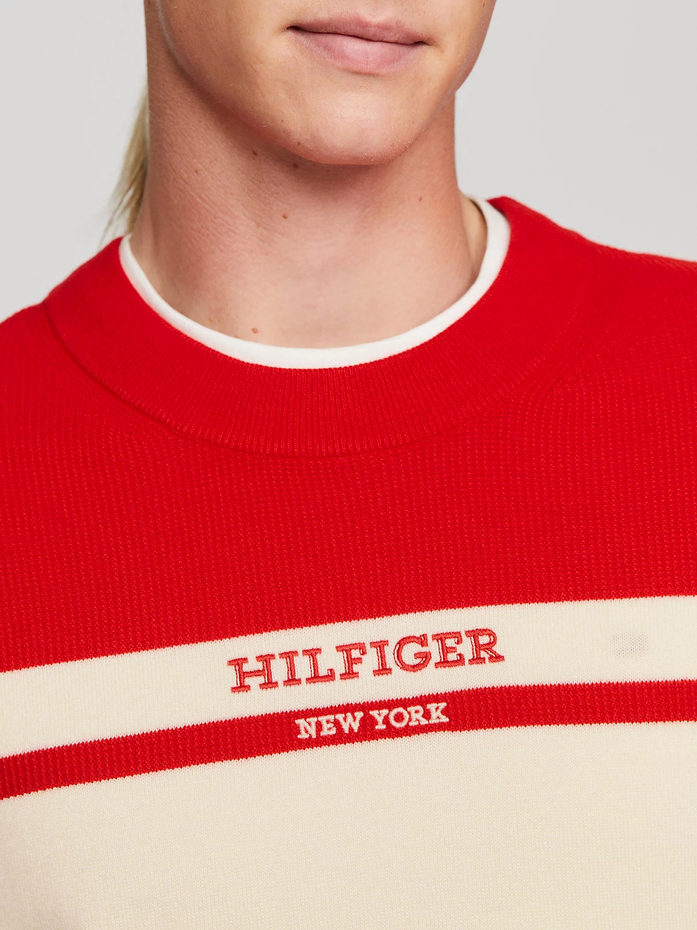 Tommy Hilfiger Round Collar Long Sleeve Sweater In Nude