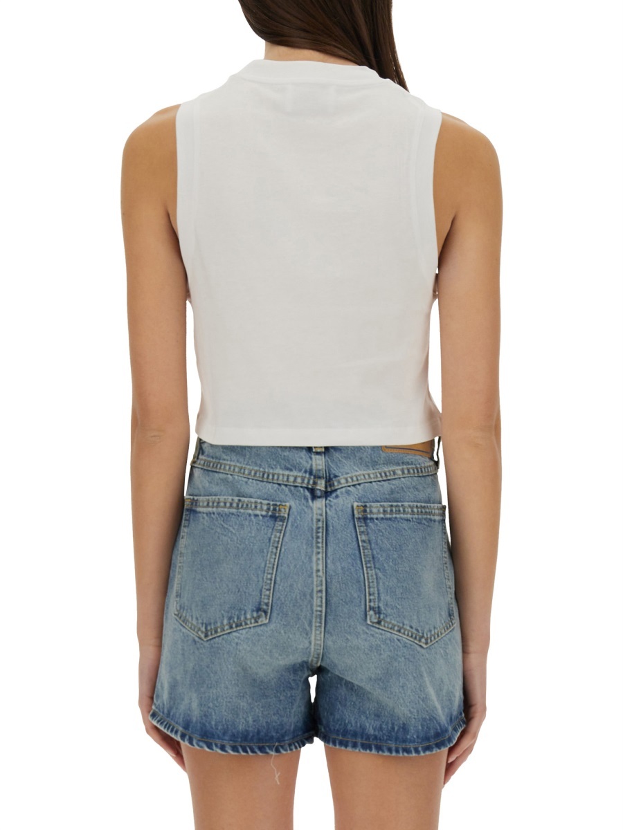 Moschino Graphic Print Sleeveless Crop Top In White